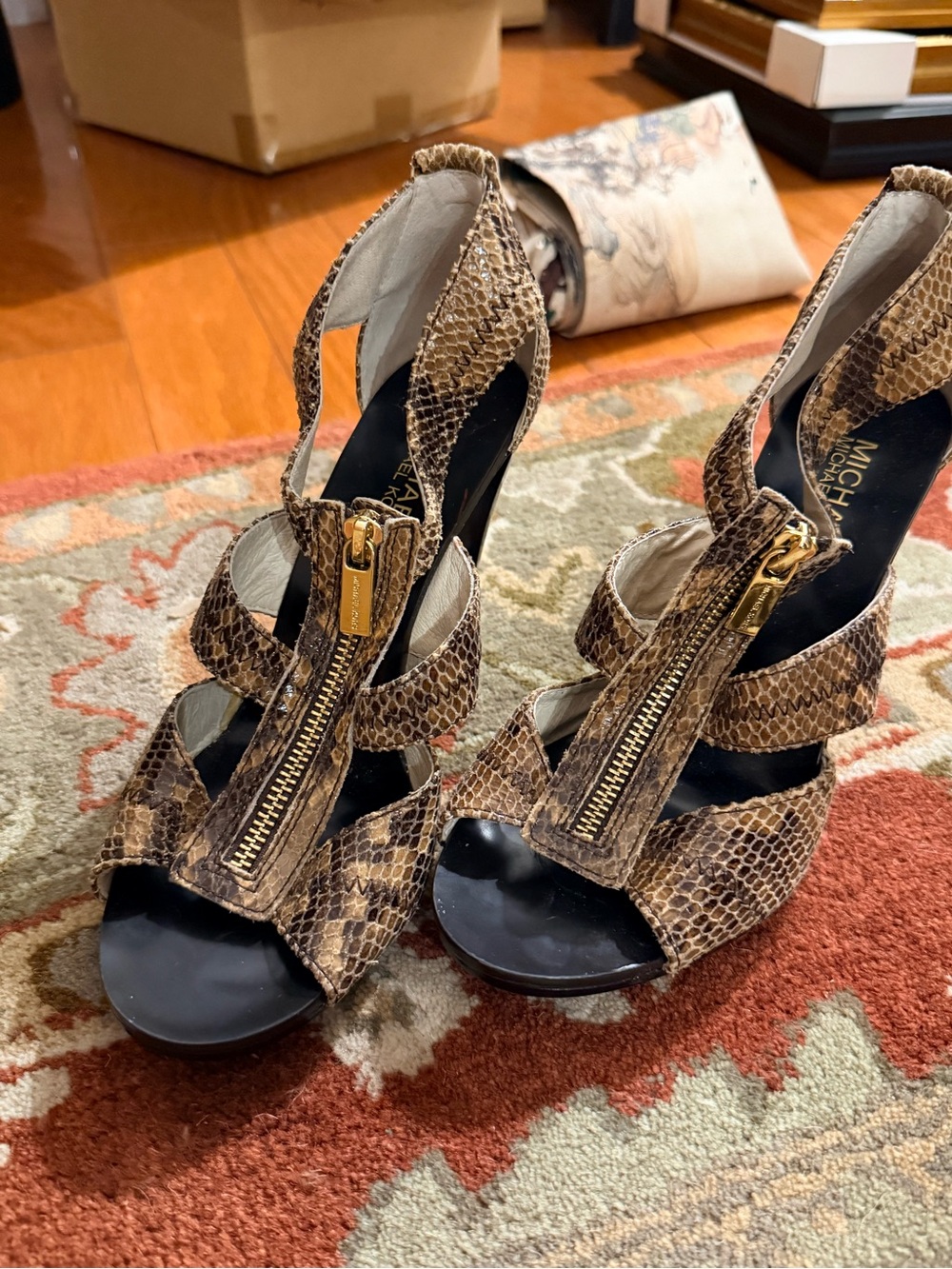 Michael Kors Berkeley Snake Print Gladiator T-Strap High Heel Sandals